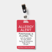 Badge Alerte d'allergie pour les informations de contact (Avant avec clip)