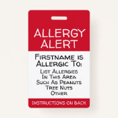 Badge Alerte d'allergie pour les informations Médicales (Devant)