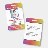 Badge Alerte d'invalidité d'allergie ID contact Photo pe (Front & Back)