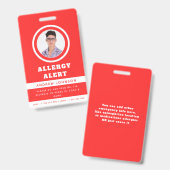 Badge Alerte d'urgence pour allergie alimentaire avec ph (Avant & arrière)