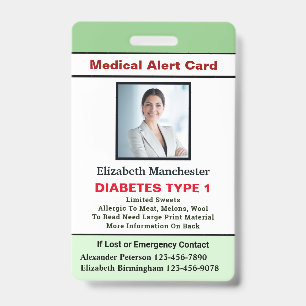 Badge Alerte médicale d'urgence pour allergie, Photo ID