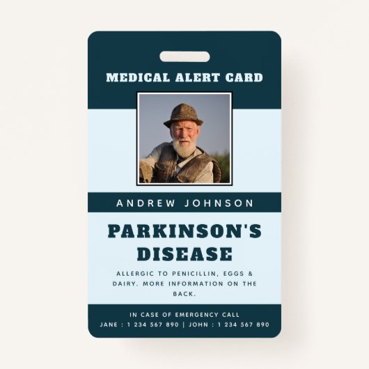 Badge Alerte Médicale Information d'urgence et ID Photo  (Devant)