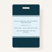 Badge Alerte Médicale Information d'urgence et ID Photo  (Dos)