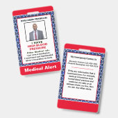 Badge Alerte Médicale Photo Id Identification (Avant & arrière)