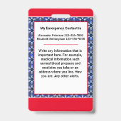 Badge Alerte Médicale Photo Id Identification (Arrière)