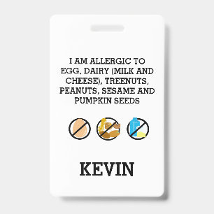 Badge Alerte personnalisée d'allergie alimentaire pour e
