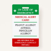 Badge ALLERGIE en Coque d'urgence (C.I.E.) Alcool de car (Devant)