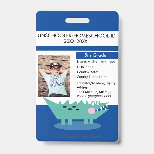 Badge Alligator étudiant en homeschooling moderne et uns (Avant)