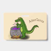 Badge Alligator vert drôle dessin animé cuisine (Arrière)