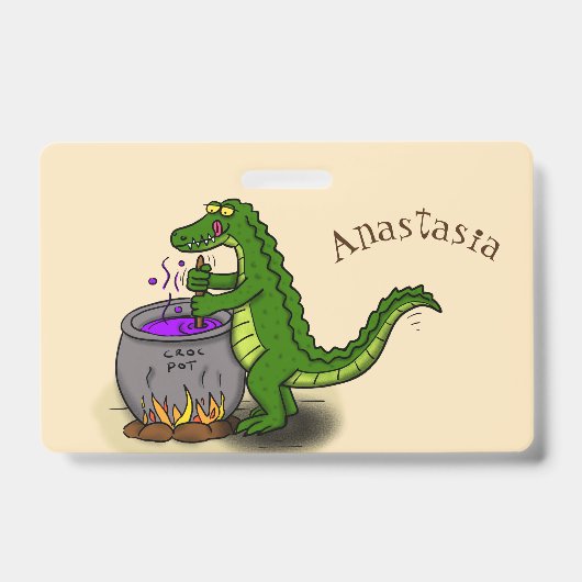 Badge Alligator vert drôle dessin animé cuisine (Avant)