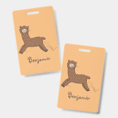 Badge Alpaca de dessin animé marron heureux mignon (Avant & arrière)