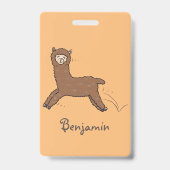 Badge Alpaca de dessin animé marron heureux mignon (Arrière)