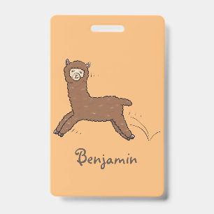 Badge Alpaca de dessin animé marron heureux mignon