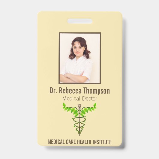 Badge Alternative Médicale Caduceus Green Feuilles Beige (Front)