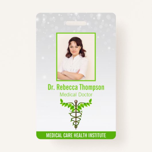Badge Alternative Médicale Caduceus Green Feuilles White (Devant)