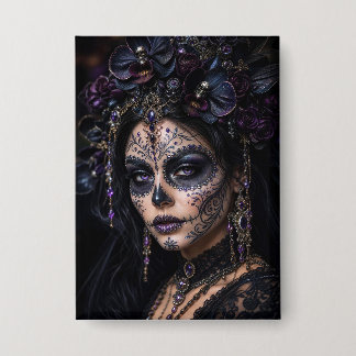 Badge Améthyste Orchidée Calavera – Crâne de Sucre Gothi