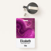 Badge Améthyste Violet Et Agate Abstrait Or (Back with Retractable)