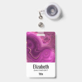 Badge Améthyste violette et agate abstraite dorée (Avant avec rétractable)