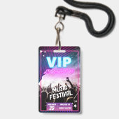 Badge Amusant violet rose Neon VIP All Access Pass Conce (Avant avec lanière)
