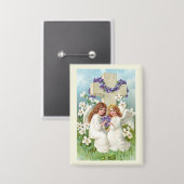 Badge Anges Mignons Avec Croix Et Fleurs (Recto/Verso)
