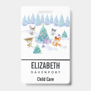 Badge Animaux de la forêt dansants Noël Aquarelle