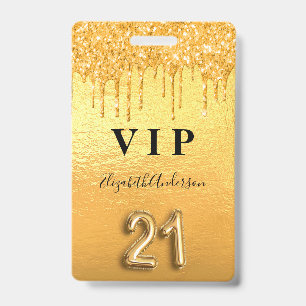 Badge anniversaire 21 ans paillettes dorées VIP