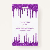 Badge Anniversaire blanc violet parties scintillant gout (Dos)