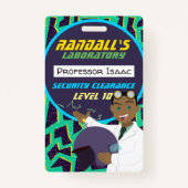 Badge Anniversaire fol de garçon de scientifique (Devant)