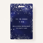 Badge Anniversaire marine bleu argent parties scintillan (Dos)