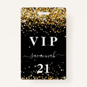 Badge Anniversaire noir or parties scintillant poussière (Devant)