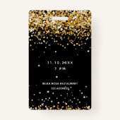 Badge Anniversaire noir or parties scintillant poussière (Dos)