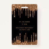 Badge Anniversaire noir parties scintillant or gouttes d (Dos)