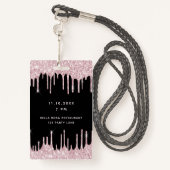 Badge Anniversaire noir rose parties scintillant gouttes (Derrière avec lanière)