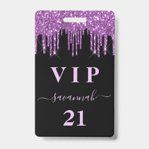 Badge Anniversaire noir violet paillettes coulures monog