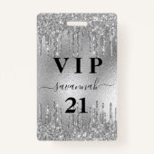 Badge Anniversaire parties scintillant argent gouttes mé (Devant)