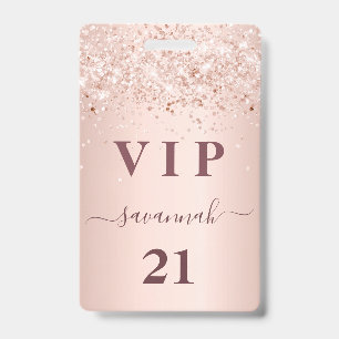 Badge Anniversaire rose gold blush rose nom vip