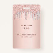 Badge Anniversaire rose gouttes d'or rose argent vip (Dos)