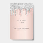 Badge Anniversaire rose gouttes d'or rose argent vip (Arrière)