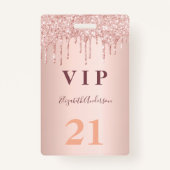 Badge Anniversaire rose gouttes d'or rose vip (Devant)