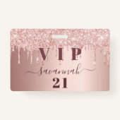 Badge Anniversaire rose gouttes d'or rose vip (Devant)