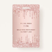 Badge Anniversaire rose or parties scintillant goutte ro (Dos)