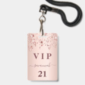 Badge Anniversaire rose or rose étoiles vip luxe (Avant avec lanière)
