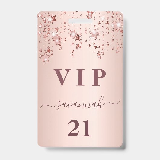 Badge Anniversaire rose or rose étoiles vip luxe (Avant)