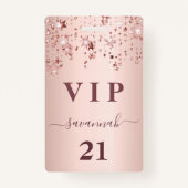 Badge Anniversaire rose or rose étoiles vip luxe (Devant)