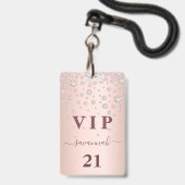 Badge Anniversaire rose or rose monogramme vip luxe badg (Avant avec lanière)