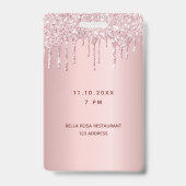 Badge Anniversaire rouge gouttes rose nom vip pass (Arrière)