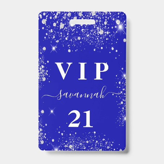 Badge Anniversaire royal bleu argent parties scintillant (Front)