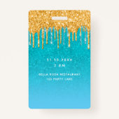 Badge Anniversaire turquoise or parties scintillant bleu (Dos)