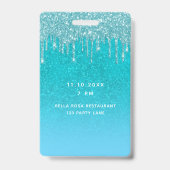 Badge Anniversaire turquoise parties scintillant gouttes (Back)