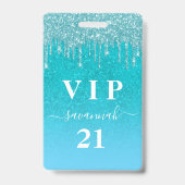 Badge Anniversaire turquoise parties scintillant gouttes (Front)